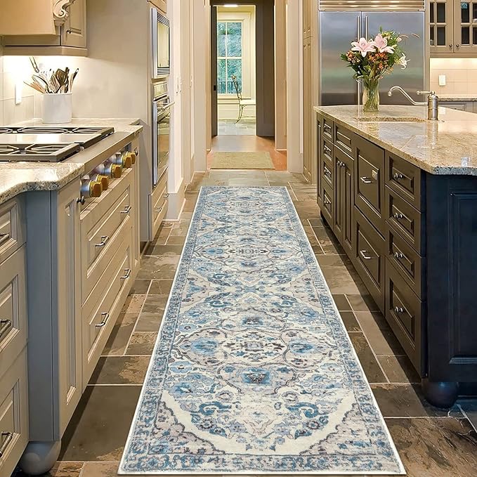 HEBE Hallway Runner Rug 2'x8' Washable Vintage Distressed Area Rugs Non Slip Laundry Rug Runner Boho Floor Carpet Runners for Hallways Entryway Laundry Room Kitchen Bathroom
