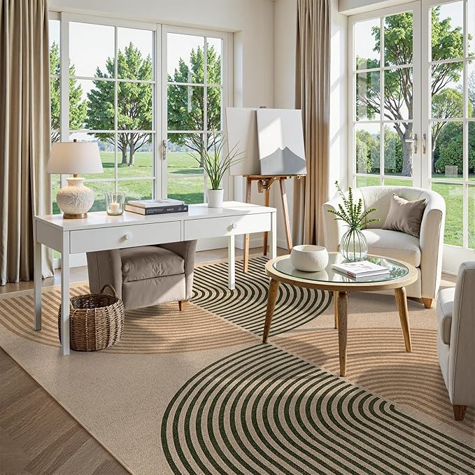 Lahome Enfys Modern Rainbow Outdoor Easy Jute Rug, Area Rugs 9x12 Living Room Patio Rug Large Farmhouse Indoor Outdoor Rugs, Contemporary Non Slip Dining Room Rugs for Under Table Sunroom