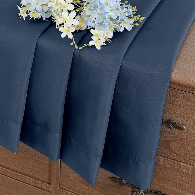 Navy Blue Window Sheer Curtains 54 inch Length, Soft Airy Light Filtering Sheer Curtain 2 Panels Set, Dual Rod Pocket Gauze Drapes for Living Room Bedroom, 2x42Wx54L Inches
