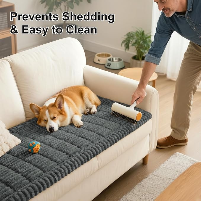 Smiry Couch Cover for Dogs Washable, Non Slip Fuzzy Pet Couch Covers for 3 Cushion Sofa Pet Friendly, Thick Soft Sofa Slipcovers Cushion Protector (Dark Grey, 27.6" x 82.7")