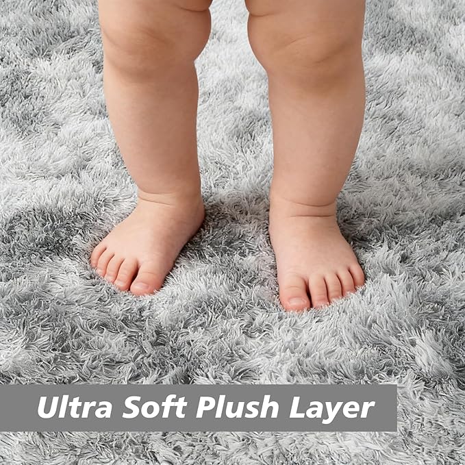 8x10 Fluffy Area Rugs for Living Room,Shag Area Rug for Bedroom,Soft Fuzzy Rug Non-Shedding Indoor Plush Carpet for Kids Bedroom Nursery Home Decor,Tie-Dyed Grey