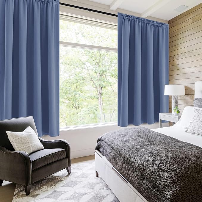DWCN Blackout Curtains – Thermal Insulated, Energy Saving & Noise Reducing Bedroom and Living Room Curtains, Dusty Blue, W 52x L 54 Inch, Set of 2 Rod Pocket Curtain Panels