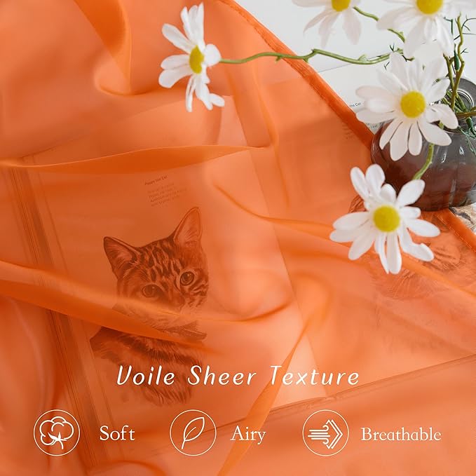 NICETOWN Orange Sheer Window Curtains for Saint's Day, Grommet Voile Sheer Textured Window Treatment with Light Filtering Drapes for Kids Room, W54 x L84, 2 Panels