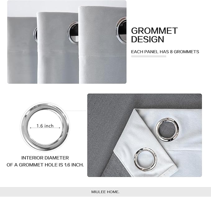 MIULEE 2 Pieces Greyish White Extra Long Velvet Curtains Exquisite & Elegant Grommet Thermal Insulated Soundproof Room Darkening Light Blocking Black Out Drapes for Living Room Bedroom 52 x 108 Inch