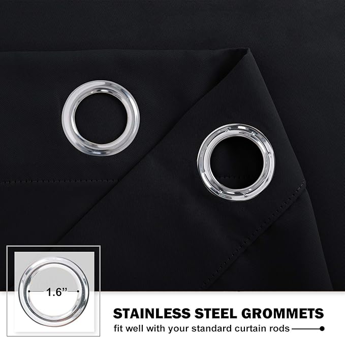 NICETOWN Black Small Window Curtains - Thermal Insulated Home Decor Blackout Grommet Halloween Curtains Drapes for Cafe, Kitchen, Laundry (42W by 36L 1.2 inches Header, Black, 2 Pieces)