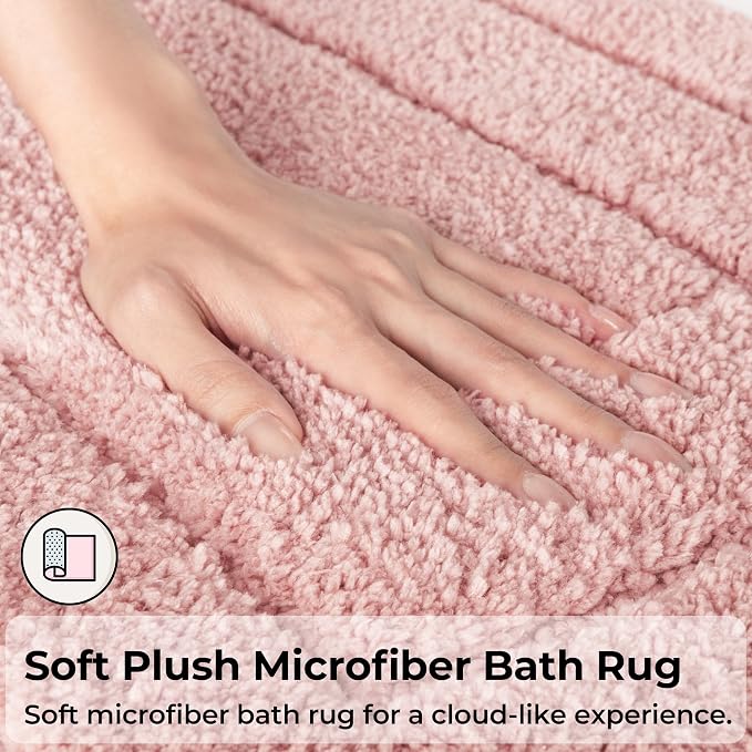 Bath Rugs Set 3 Piece Pink Microfiber Non-Slip U-Shaped