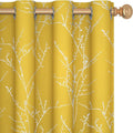 Deconovo Blackout Curtains Yellow, 52 x 84 Inch 2 Panels Set Drapes for Living Room, Modern Silver Tree Print Pattern, Thermal Insulated Soundproof Window Panel for Bedroom Office, Machine Washable
