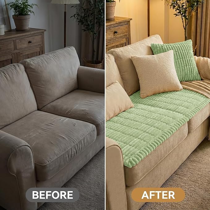 Smiry Couch Cover for Dogs Washable, Non Slip Fuzzy Pet Couch Covers for 3 Cushion Sofa Pet Friendly, Thick Soft Sofa Slipcovers Cushion Protector (Green, 27.6" x 82.7")