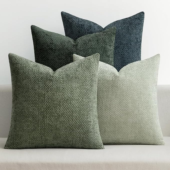 MIULEE Pack of 4 Couch Throw Pillow Covers 20x20 Inch Green Forest Soft Decorative Chenille Pillow Covers Farmhouse Accent Cushion Covers for Boho Home Decor Spring Sofa Bedroom Living Room