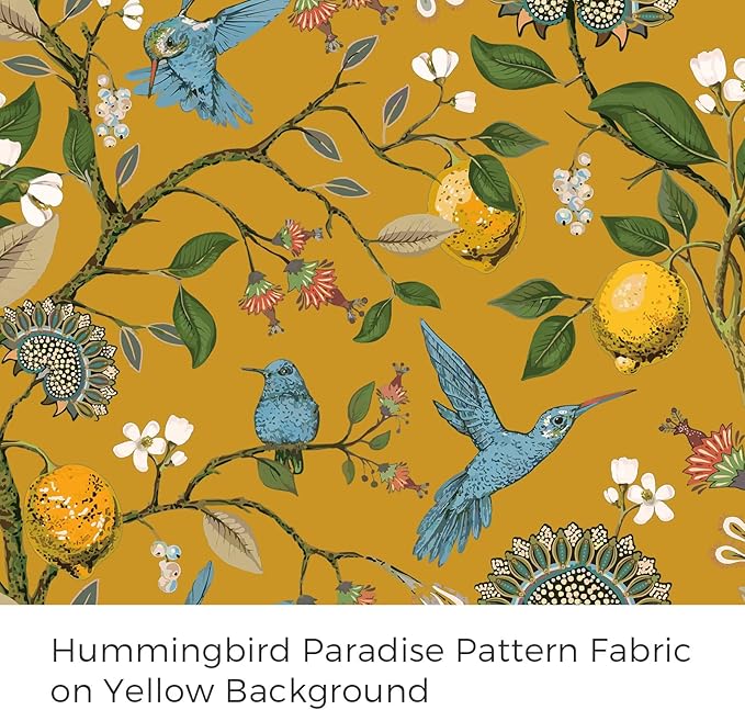 94 Inches Long Custom Satin Window Treatments,Retro Art Deco Floral Hummingbird Patterned Pretty Elegant Mustard Yellow Light Blocking Grommet Curtains Two Pages Curtains for Bedroom Playroom Room