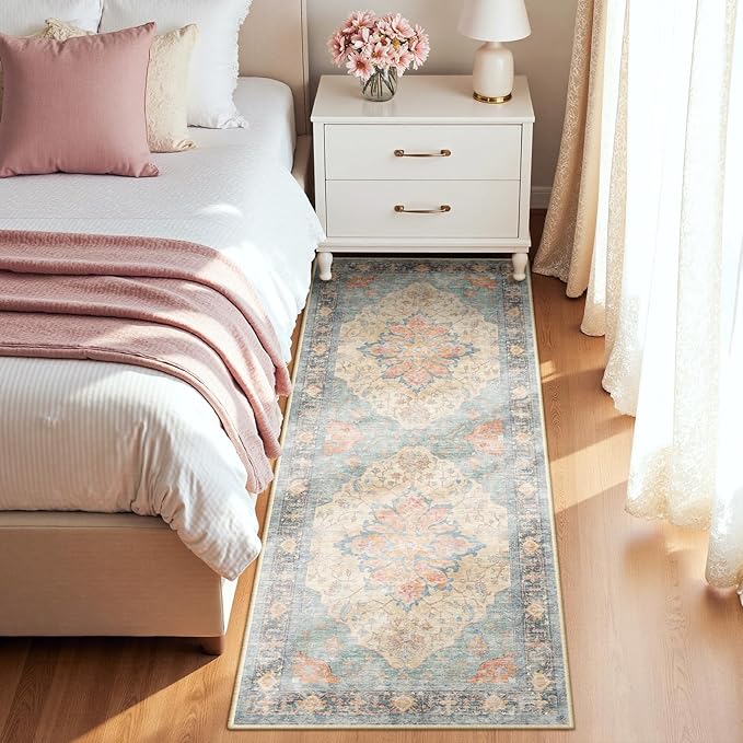 Area Rugs 2'x6' Runner Rug Non Slip Washable for Kitchen Hallway Bedroom Beside Laundry Room Bathroom Rug, Floor Carpet, Blue Orange Red