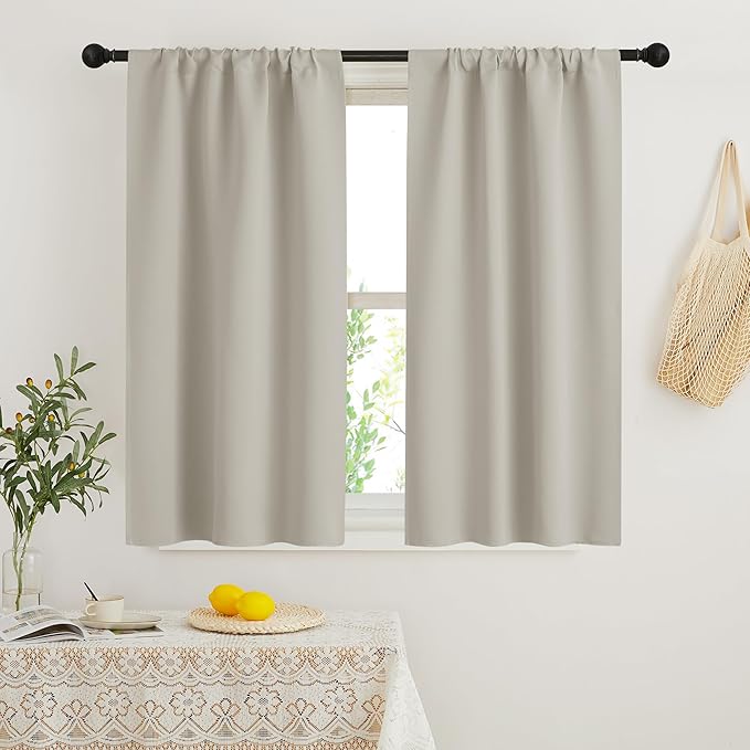 RYB HOME 54 inch Curtains for Living Room, Rod Pocket Thermal Insulated Small Window Drapes Room Darkening Shades for Bedroom Studio Dorm, W 42 x L 54 inch, Set of 2 Panels, Natural