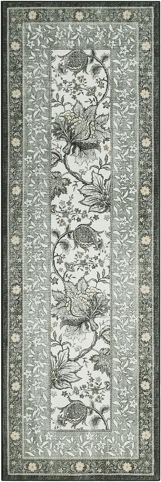 GarveeHome Provence Fog 2x6 Washable Kitchen Runner Rugs Non Slip Vintage Boho Cottage Long Rug for Hallways Bedroom Entryway Bathroom Mat with Rubber Back