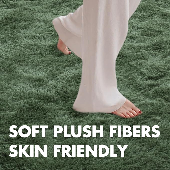 9x12 Ft Extra Large Shag Green Area Rug for Living Room, Ultra Soft Fluffy Furry Rugs for Bedroom Classroom Indoor Floor, Aesthetic Carpet for Kids Home Decor