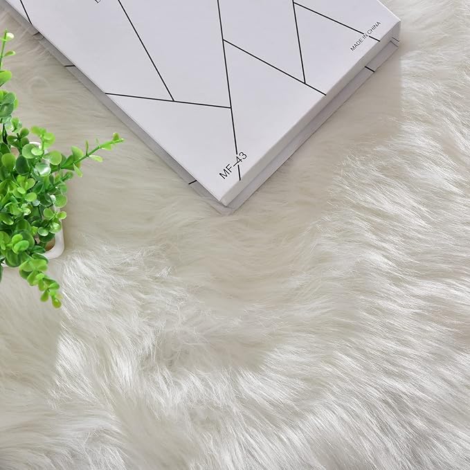 ORINOVA White Faux Sheepskin Shag Fur Runner Rugs for Living Room Bedroom Fluffy Washable Furry Area Rug 2x6 Nursery Rug Teen Room Décor