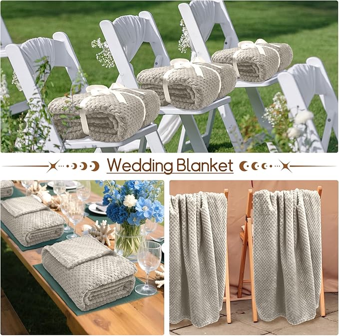 4 Pack Fleece Throw Blankets 50x60 Inches - 270 GSM Ultra Soft Plush Flannel for Bed Couch Sofa, Lightweight Warm 3D Waffle Texture, No Shedding No Pilling All Season Throw (Light Beige)