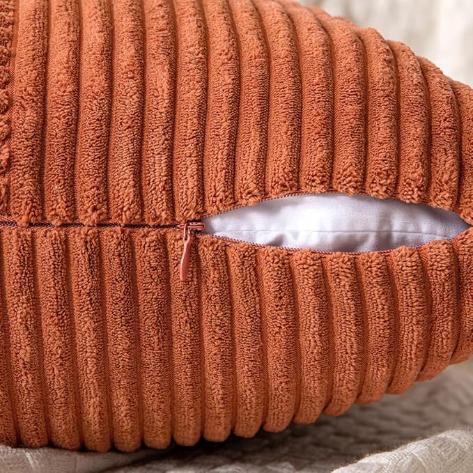 MIULEE Rust Decorative Throw Pillow Covers 16x16 Inch for Couch Bed Sofa Pack of 2 Boho Farmhouse Throw Pillows Soft Cross Corduroy Patchwork Textured Cushion Cases