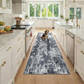 Washable Area Rugs 2'6''x8 Non-Slip Modern Abstract Soft for Living Room Entryway Bedroom Nursery, Print Pattern, Black Navy Blue Gray
