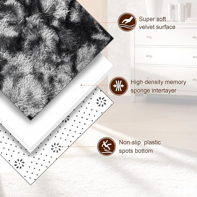 TWINNIS Super Soft Shaggy Rugs Fluffy Carpets 5x7 Feet, Indoor Modern Plush Area Rugs for Living Room Bedroom Kids Room Nursery Home Decor, Upgrade Anti-Skid Fuzzy Rug, Black and Grey