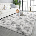TWINNIS Super Soft Shaggy Rugs Fluffy Carpets 5x7 Feet, Indoor Modern Plush Area Rugs for Living Room Bedroom Kids Room Nursery Home Decor, Upgrade Anti-Skid Fuzzy Rug, Grey and White