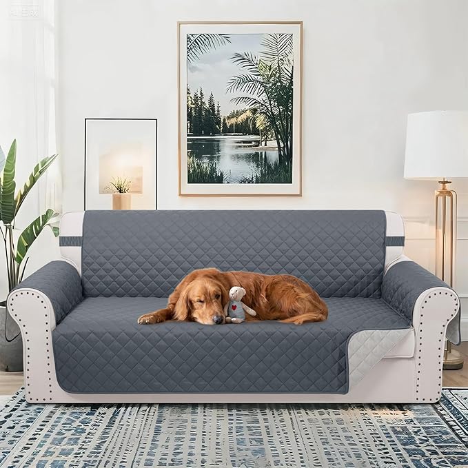 Reversible Oversized Sofa Covers Couch Cover Furniture Protector for Dogs Elastic Straps Water Resistant(XLSofa Dark Blue/Light Grey)