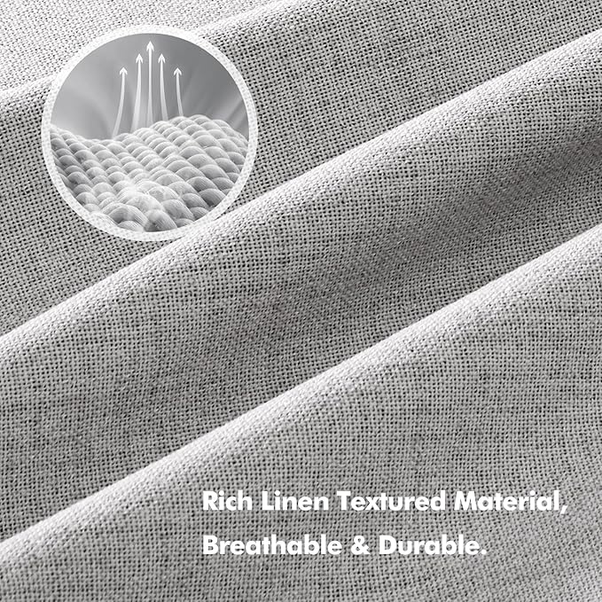 MIULEE 100% Blackout Linen Curtains for Bedroom, Greyish White Solid Luxury Decor Thermal Insulation Room Darkening Drapes for Living Room Nursery Back Tab Rod Pocket 42 x 72 Inches, 2 Panels