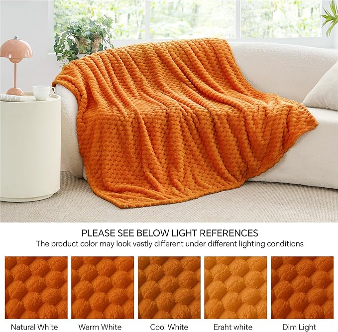 BEDELITE Fleece Blanket Twin Size for Bed Couch, 3D Jacquard Decorative Orange Fall Throw, Soft and Cozy Warm Plush Fuzzy Blanket, 60x80Inches