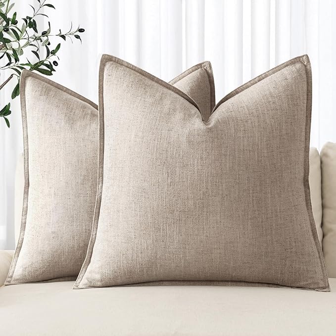 MIULEE Decorative Linen Euro Sham Pillow Covers 24x24 Inch Natural Linen Boho Farmhouse Neutral Couch Throw Pillows for Bed Pack of 2 Accent Modern Pillowcase Sofa Livingroom Home Decor