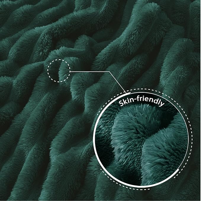 Exclusivo Mezcla Twin Size Flannel Fleece Blanket, Super Soft Striped Jacquard Bed Blanket, Lightweight Fuzzy Cozy for All Seasons, 60x80 Inches, Forest Green