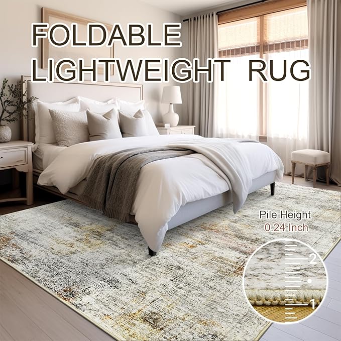 9x12 Area Rugs for Living Room, Non Slip Machine Washable Vintage Rugs, Low Pile Lightweight Large Rug for Bedroom, Dining Room, Home Office Gray Rust