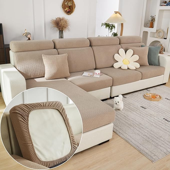 Couch Cushion Covers for Sofa Couch Covers Wear-Resistant Universal Sofa Cover Washable Stretch for Sectional Slipcovers (Texture-Light Coffee,Back Cover M)