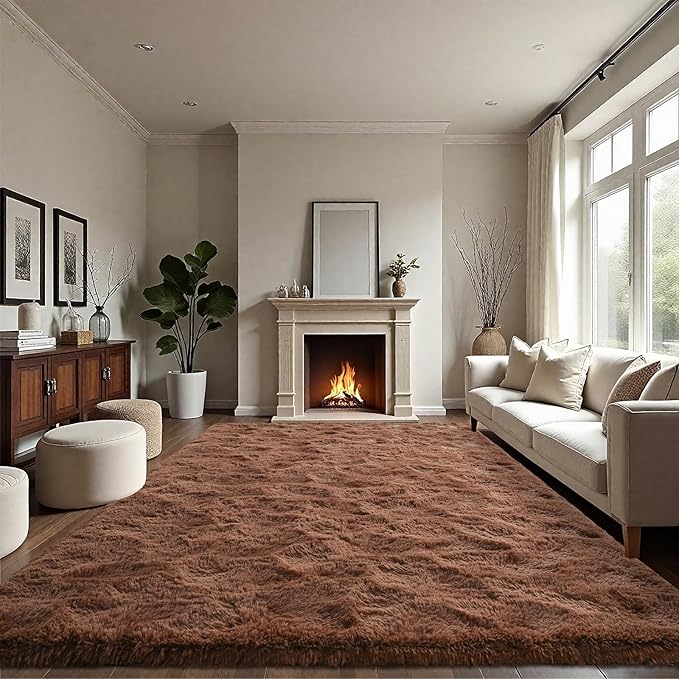 LOCHAS Ultra Soft Indoor Modern Area Rugs Fluffy Living Room Carpets for Children Bedroom Home Decor Nursery Rug 5.3x7.5 Feet, Brown