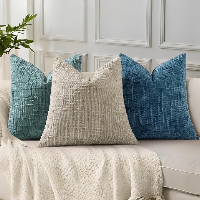 decorUhome Navy Blue Chenille Euro Sham Throw Pillow Covers 22x22 Set of 2 Textured Soft Cozy Slubby Couch Pillow Covers Modern Farmhouse Boho Decorative Pillow Cases for Bed Sofa Living Room