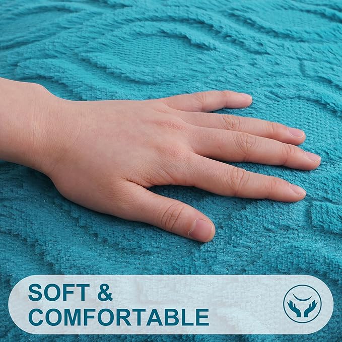 decorUhome Summer Throw Pillow Covers 12x20 Inch Set of 2, Soft Plush Faux Wool Teal Solid Couch Pillow Covers, Accent Farmhouse Neutral Rectangle Pillow Cases for Sofa Bed Living Room