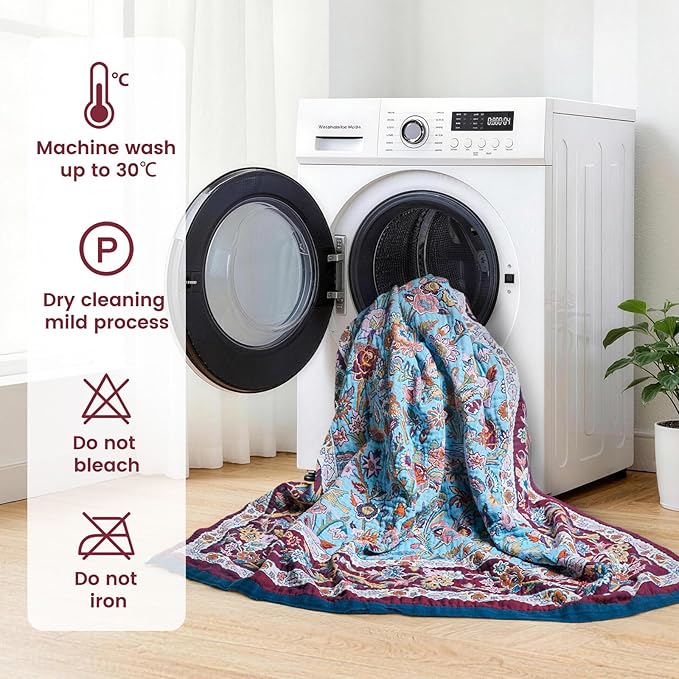 MSGKV Boho Throw Blanket for Bed 60"x80" 100% Cotton Couch Twin Size Floral Bird Blanket Spring Breathable Lightweigh Muslin Home Decorative Blankets