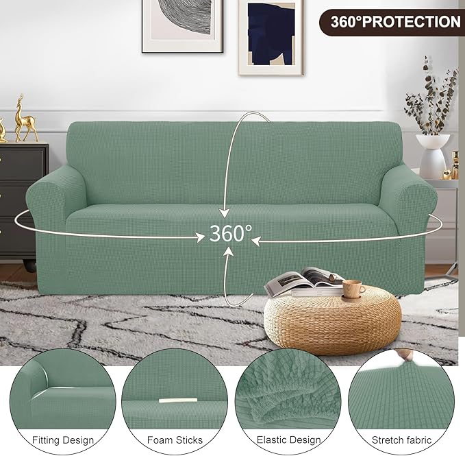 U-NICE HOME Stretch Couch Cover Sofa Cover Sofa Slipcover Furniture Protector for 4 Cushion Couch Sofa Pet Friendly(Oversized Sofa, Cyan)