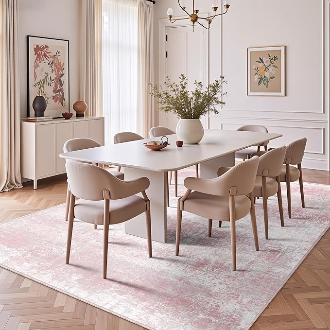 LEPEII 5x7 Area Rugs, Abstract Rugs for Living Room, Indoor Non-Slip Washable Rug for Bedroom, Dining Room, Low Pile Home Decor Neutral Area Rug-Pink/Multi