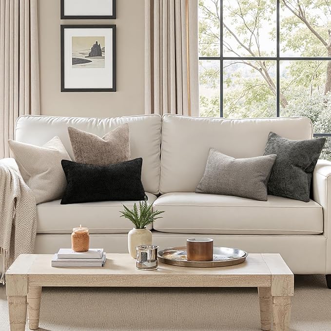 MIULEE Pack of 2 Couch Throw Pillow Covers 18x18 Inch Light Khaki Boho Accent Decorative Pillow Covers Soft Chenille Farmhouse Taupe Cushion Covers for Home Decor Bed Sofa Living Room