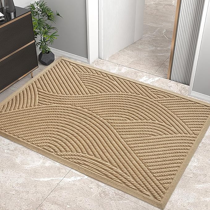 HIYARD Sturdy Front Door Mat, Absorbent Muddy Dirt Resist Welcome Door Mats Outdoor Indoor, Stain and Fade Resistant, Non-Slip Backing Entry Mat Low Profile Doormat for Entryway, 47×32, Beige