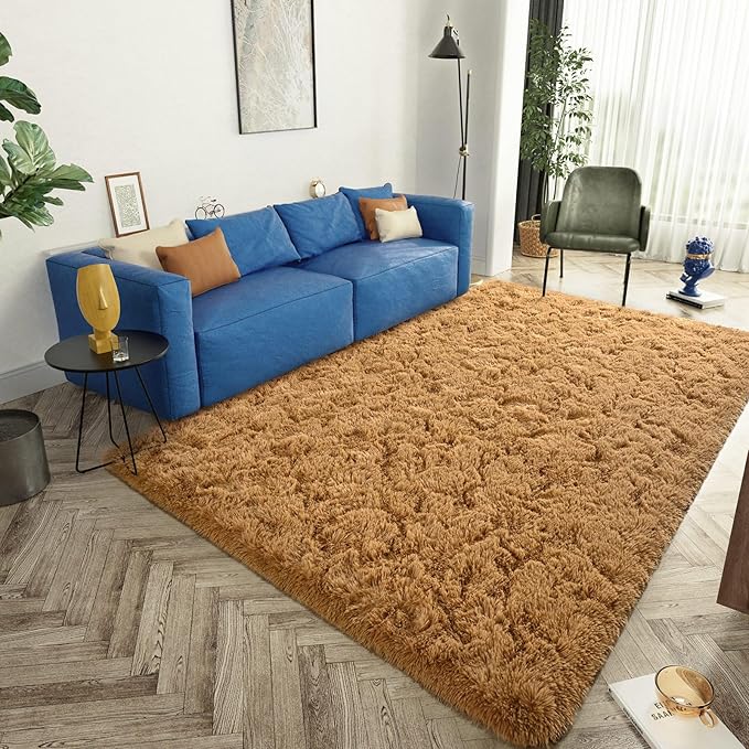 LOCHAS Ultra Soft Indoor Modern Area Rugs Fluffy Living Room Carpets for Children Bedroom Home Decor Nursery Rug 4x5.3 Feet,Khaki