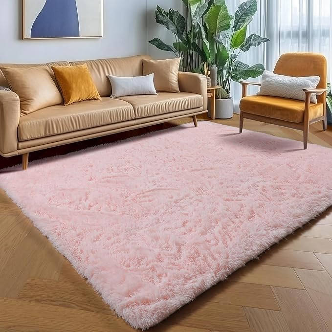ONASAR Pink Area Rugs for Living Room Girls Bedroom, 5x8 Fluffy Bedside Throw Rug, Soft Cute Plush Shaggy Indoor Floor Carpet for Nursery Kids Boys Teen Dorm Office Home Decor Aesthetic