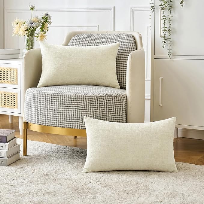 MIULEE Pack of 2 Cream Throw Pillow Covers 12x20 Inch Soft Chenille Lumbar Pillow Covers for Sofa Living Room Spring Home Decor Couch Solid Dyed Cases
