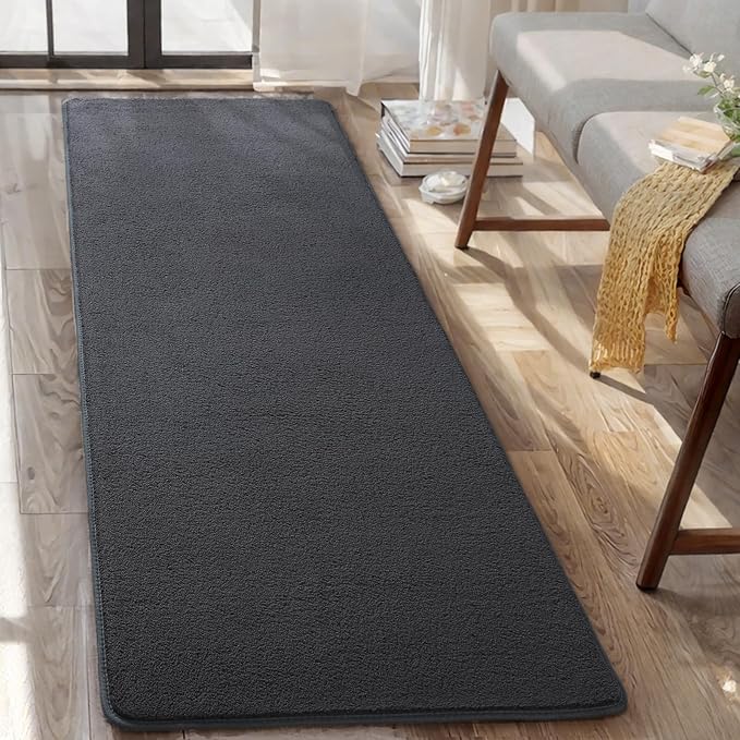 AROGAN 2x4 Feet Shag Runner Rug for Hallways, Washable Rugs with Memory Foam for Bedroom, Entryway Indoor Fluffy Throw Rug for Bedside Living Room Kids Girls Nursery Dorm Room Decor, Black