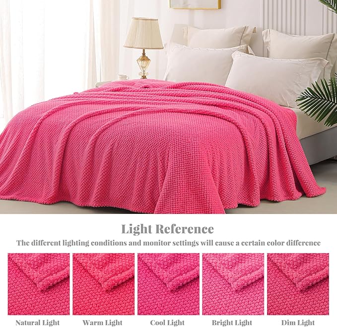 Whale Flotilla King Size Fuzzy Fleece Blanket for Bed, 90x104 Inch Fluffy Warm Soft Jacquard Blankets for All Season, Lightweight and Cozy, Hot Pink