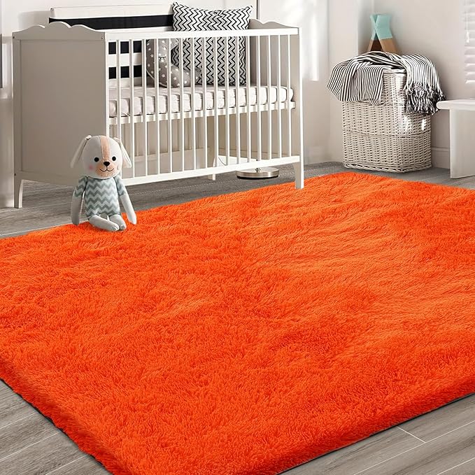 Shag Area Rugs for Bedroom Living Room,Orange 4X6 Ultra Soft Fluffy Area Rugs for Dorm, Indoor Carpet Nursery Rugs for Kids Room Home Halloween Decor
