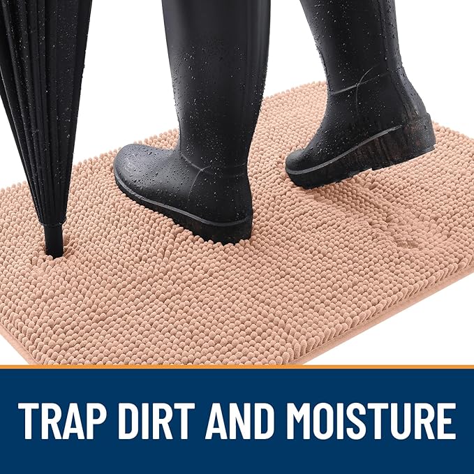 OLANLY Dog Door Mat for Muddy Paws 44x32, Absorbs Moisture and Dirt, Absorbent Non-Slip Washable Doormat, Quick Dry Chenille Mud Mat for Dogs, Entry Indoor Entryway Carpet for Inside Floor, Peach