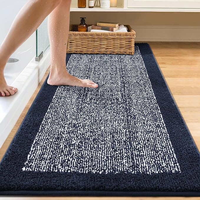 70x24 Long Bathroom Rugs Washable Non Slip, Dark Blue Bath Mat for Bathroom Floor Tub, Soft Absorbent Quick Dry Mats for Shower, Bathtub,Home Decor