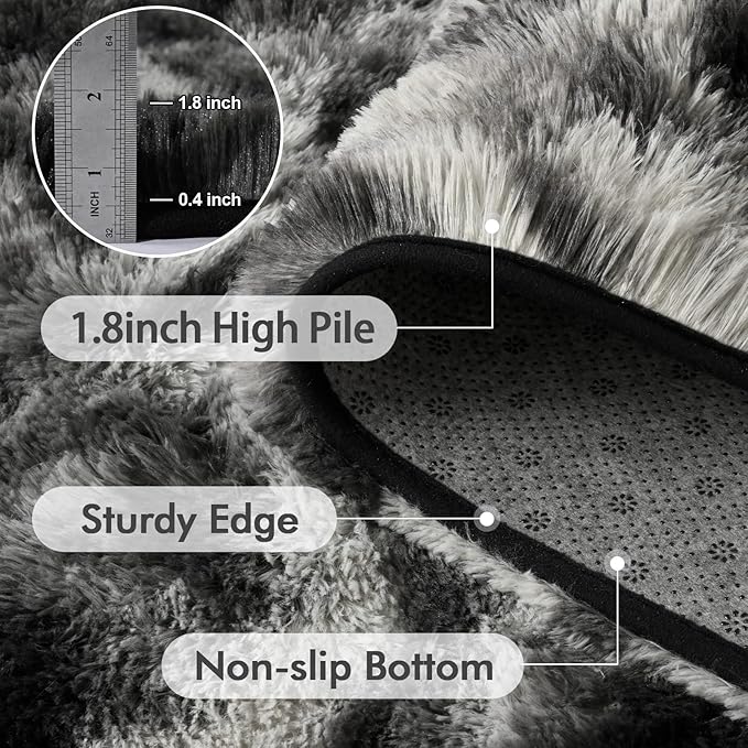 5x7 Ft Large Shag Rugs for Bedroom Living Room Decor for Men Boys, Tie Dyed Ultra Soft Fluffy Furry Area Rug for Indoor Floor, Aesthetic Carpet for Home Decor (Black Grey)