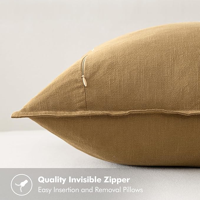 MIULEE Decorative Linen Pillow Covers 20x20 Inch Mustard Yellow Boho Farmhouse Neutral Couch Throw Pillows for Bed Pack of 2 Accent Modern Pillowcase Summer Sofa Livingroom Home Decor