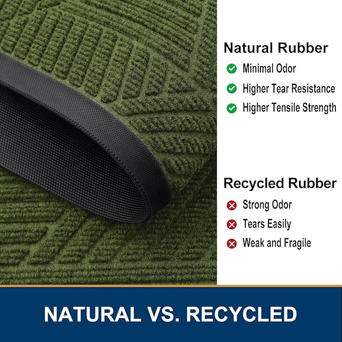 Smiry Front Door Mat Outside Entrance, Heavy Duty Sturdy Natural Rubber Doormat, Trap Dirt and Moisture, Easy Clean Low Profile Welcome Floor Mats for Indoor Outdoor Entry, 35X23 Inch, Forest Green